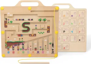 Winnie Walker® Montessori Double-Sided Magnetic Maze Board for Kids Ages 3-5, Magnet Color and Counting Maze, Sign Language, STEM Activity Toy, Montessori Sorting and Puzzle Board for Learning & Ed.