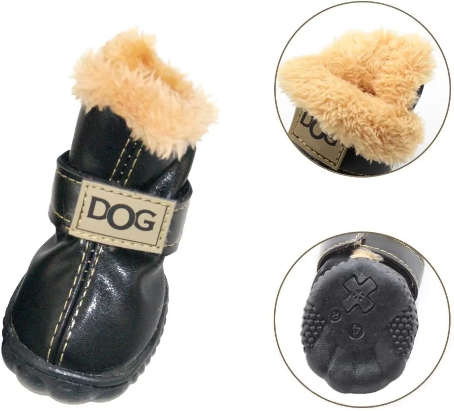 WINSOON Puppy Dog Shoes for Small Dogs Medium and Large Dogs，Dog Winter Boots，Pet Paw Protectors Covers, Snow Booties for Hiking Set of 4 (Size 4, Black)