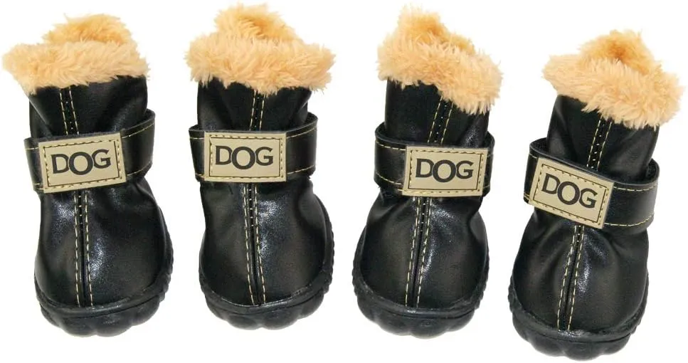 WINSOON Puppy Dog Shoes for Small Dogs Medium and Large Dogs，Dog Winter Boots，Pet Paw Protectors Covers, Snow Booties for Hiking Set of 4 (Size 4, Black)