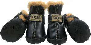 WINSOON Puppy Dog Shoes for Small Dogs Medium and Large Dogs，Dog Winter Boots，Pet Paw Protectors Covers, Snow Booties for Hiking Set of 4 (Size 4, Black)