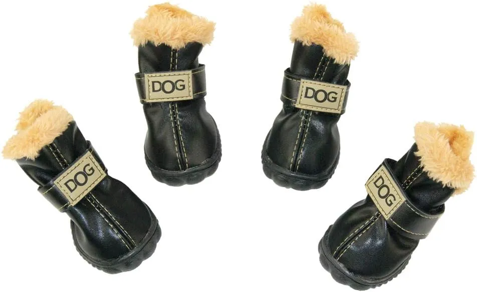 WINSOON Puppy Dog Shoes for Small Dogs Medium and Large Dogs，Dog Winter Boots，Pet Paw Protectors Covers, Snow Booties for Hiking Set of 4 (Size 4, Black)