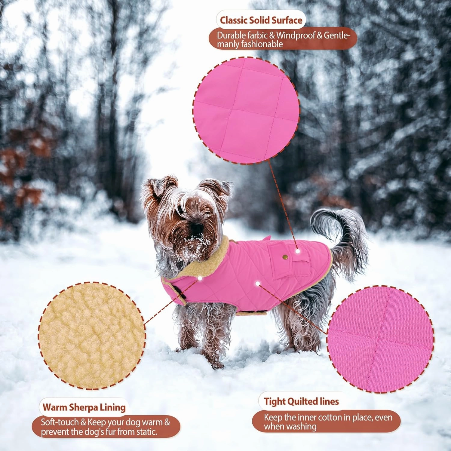 Winter Coat for Small and Medium Dogs, Puppy Plaid Jacket, Cotton Coat for Cold Weather, Windproof Warm Dog Garments, Pet Thickened Outfits Indoor Outdoor, Pink XS