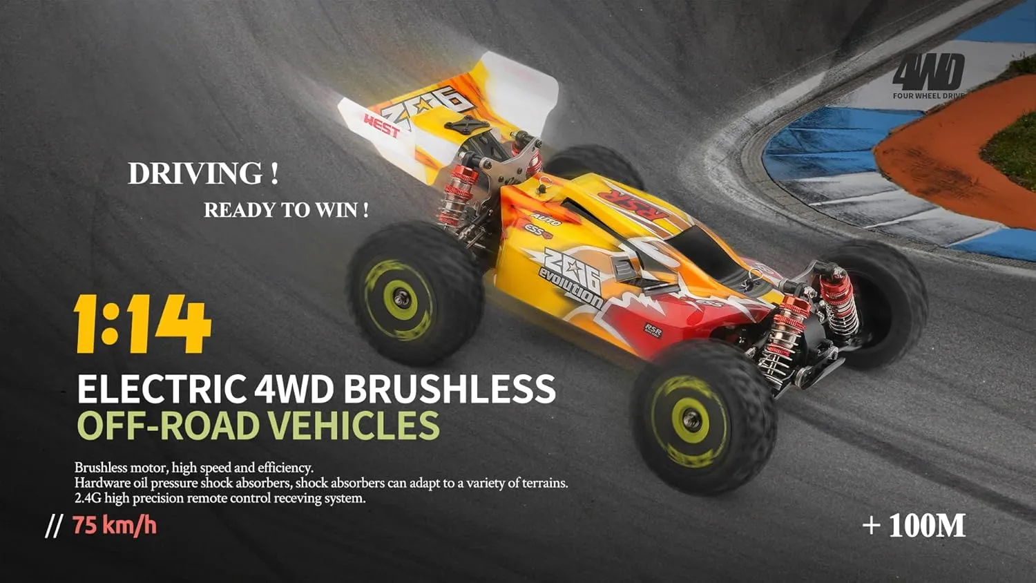 WLtoys High-Speed RC Car 144010 75KM/H 2.4G RC Car Brushless 4WD Electric High Speed Off-Road Remote Control Drift Toys for Children Racing (144010 1500 3000)