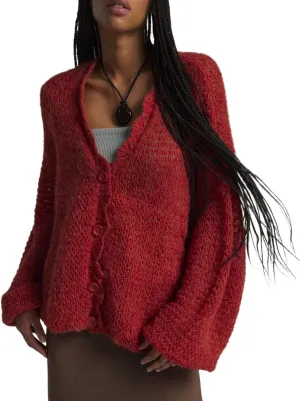 Women Lightweight Cardigan Sweater V Neck Lantern Sleeve Knit Tops Open Front Outerwear Coats with Pockets