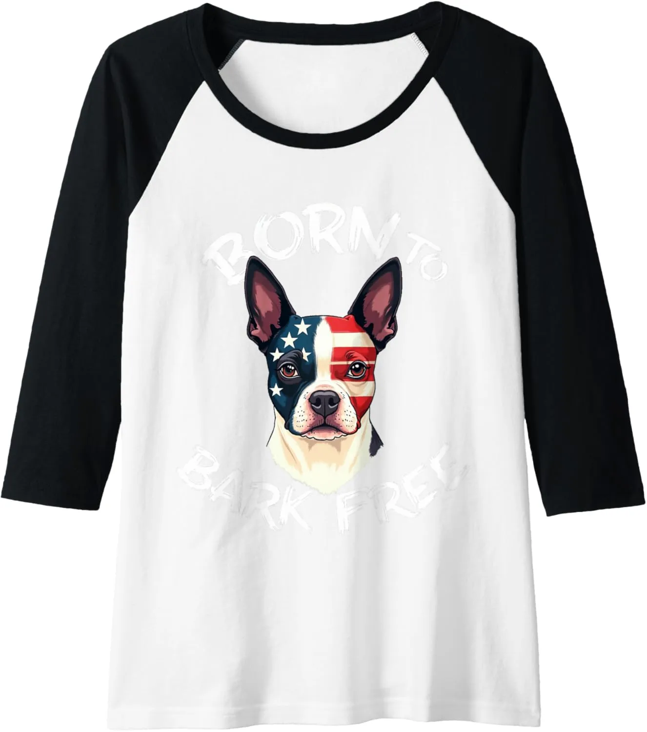 Womens Funny Bostie Dog Vintage Boston Terrier American Flag Raglan Baseball Tee