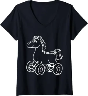 Womens Horse Wheel Toy Daycare Uniform V-Neck T-Shirt