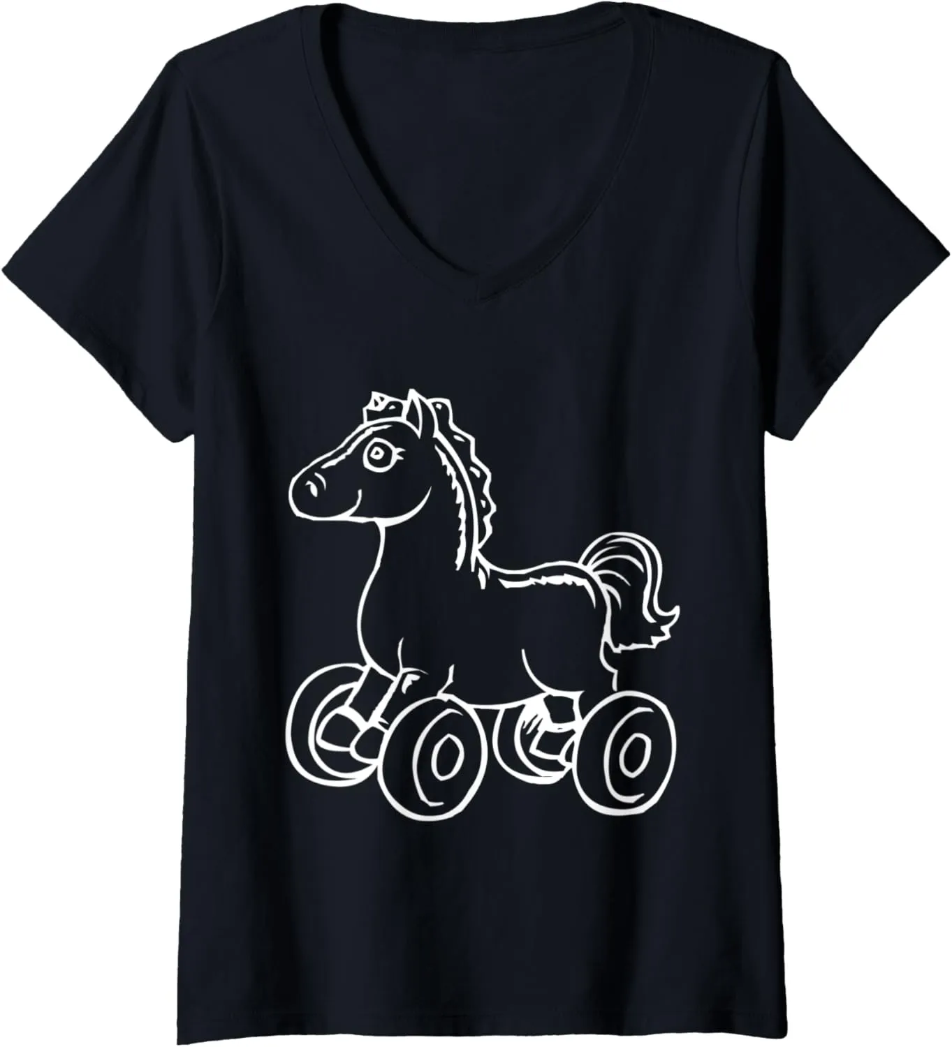 Womens Horse Wheel Toy Daycare Uniform V-Neck T-Shirt