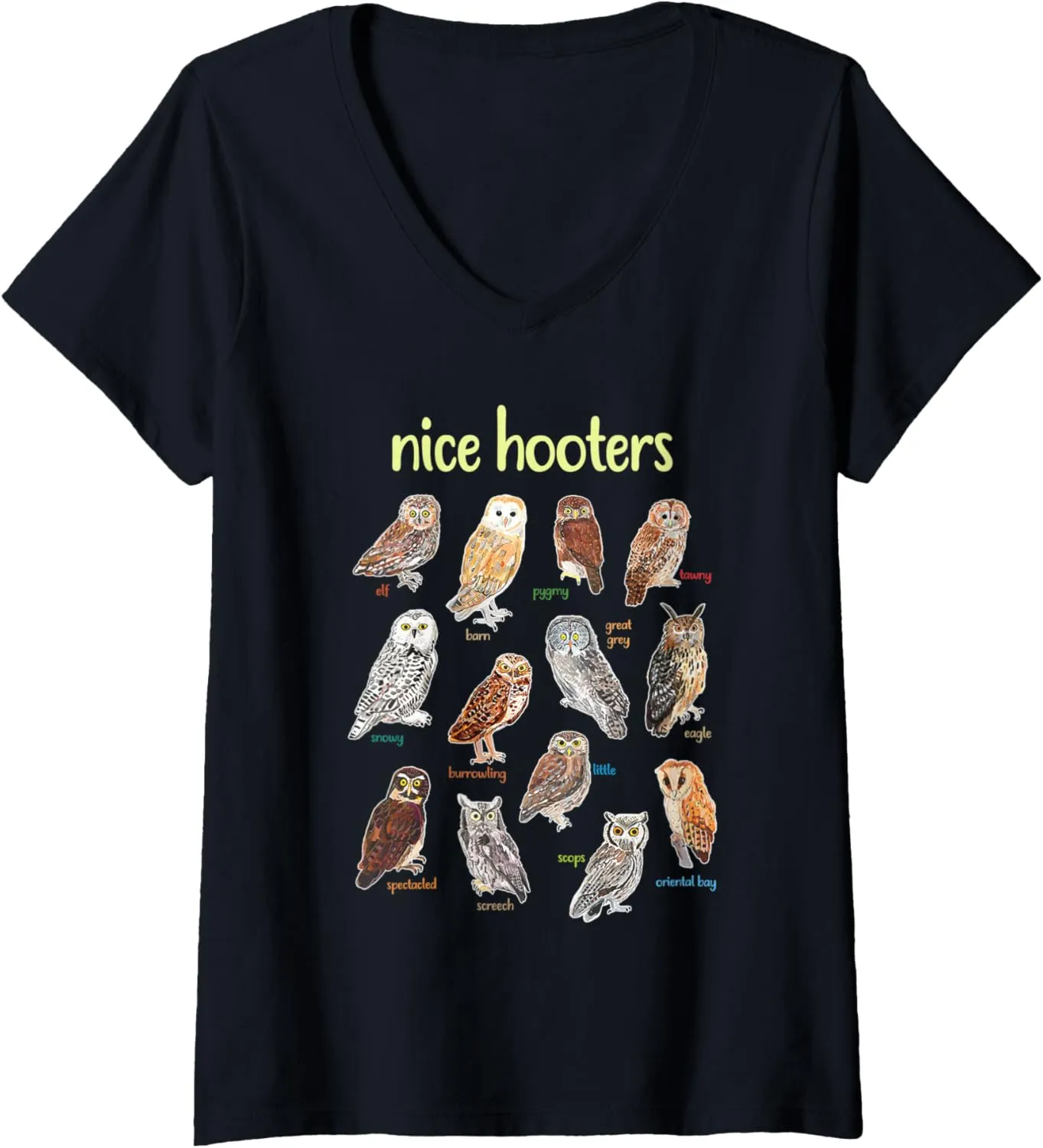 Womens Nice Hooters Owl Bird Pun Funny Adult Joke Birdwatcher V-Neck T-Shirt