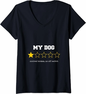 Womens Funny Dog Review No Off Switch Bouncy Puppy Sarcastic Humor V-Neck T-Shirt