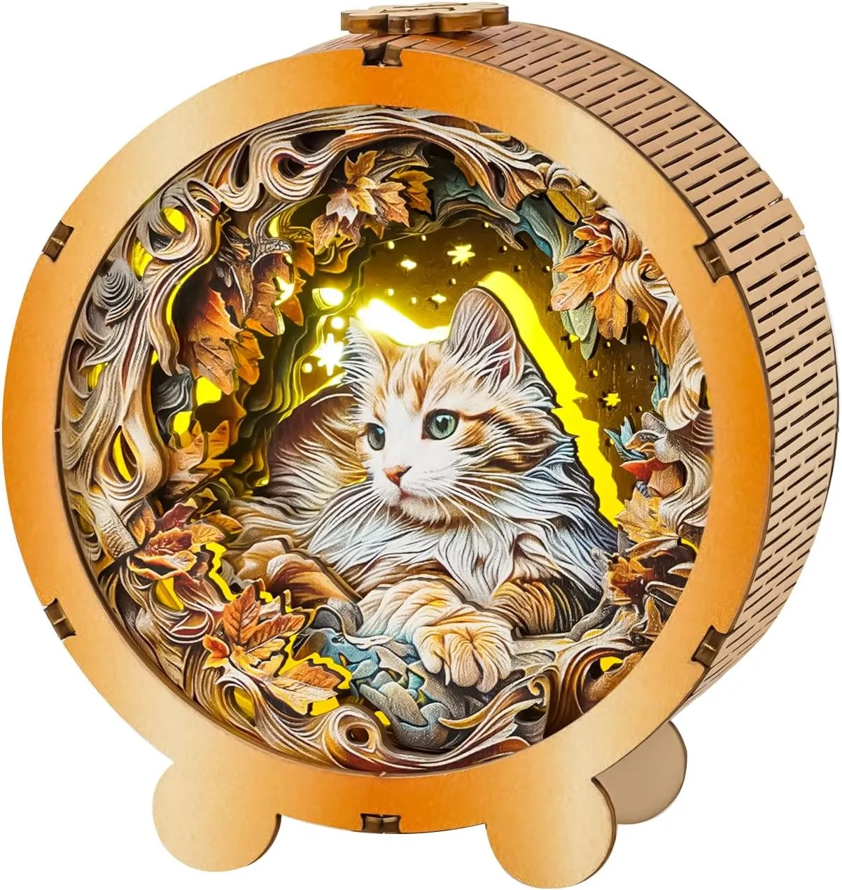 WOODBESTS Wooden Puzzles 3D Nightlight (Cute Cat) DIY Crafts for Adults 3D Wooden Puzzles Night Light for Family and Friends