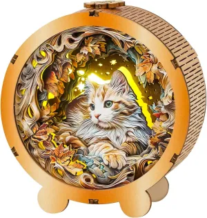 WOODBESTS Wooden Puzzles 3D Nightlight (Cute Cat) DIY Crafts for Adults 3D Wooden Puzzles Night Light for Family and Friends
