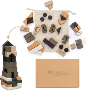 Wooden Building Blocks for Toddlers - Kids Stacking Blocks | 46 Pieces Wooden Blocks | Assorted Shapes Toddler Blocks | Toddler Building Blocks | Wood Blocks for Kids | Wood Blocks for Toddlers 1-3