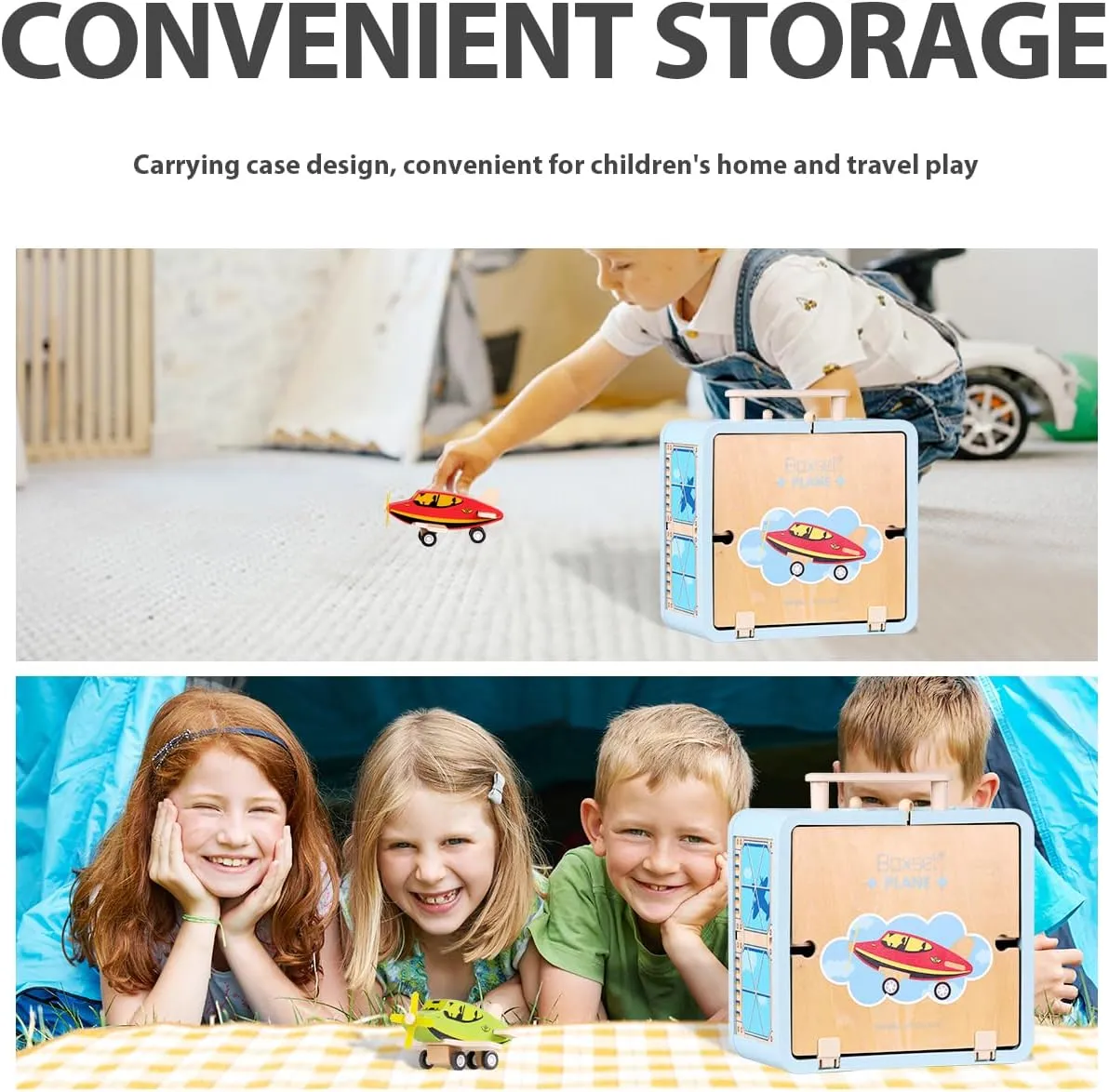 Wooden Construction Set Toys Airfield Road Toys with Airplane Blocks Storage Toys for Kids Age 3 