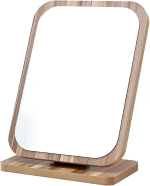 Wooden Desktop Wooden Cosmetic Mirror Foldable Single-Sided Cosmetic Mirror Student Portable Dormitory Desktop Mirror