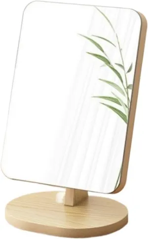 Wooden Dressing Table Mirror Rotating Makeup Mirror Student Dormitory Desktop Mirror Portable and Removable