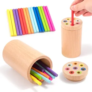 Wooden Montessori Sticks Toys for Kids, Color Sorting Toy Preschool Learning Activities, Fine Motor Skills Sensory Toys for Toodlers 1 2 3 Year Old Girl Boy Baby Gifts (Classic)