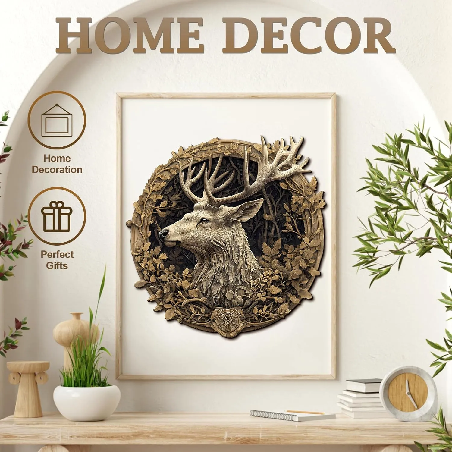 Wooden Puzzles for Adults, Deer Wooden Jigsaw Puzzles Unique Shape Advanced Wood Puzzle Adult, 3D Vision Effect Flat Puzzle Fathers Birthday Family Game (13.4 * 13.2in 295pcs)