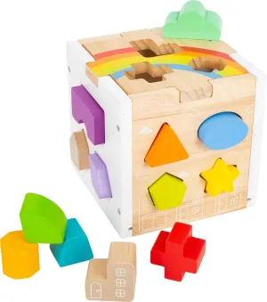 Wooden Rainbow Shape Sorter Cube – Sorting Toy with 13 Geometric Shapes & Removable Lid – Educational Game for Dexterity & Fine Motor Skills – Teaches Counting, Shapes and Colors – Ages 12  Months