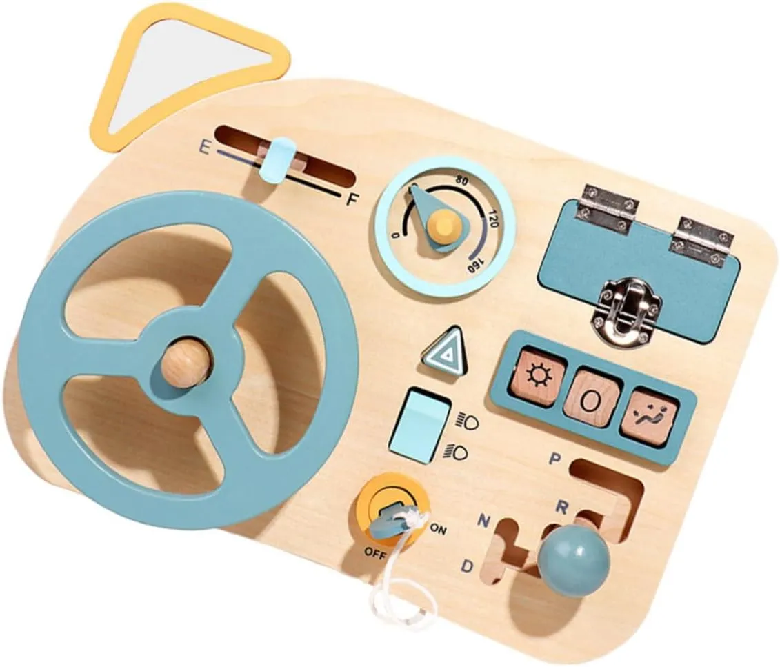 Wooden Sensory Activity Board for Montessori Steering Wheel Travel Friendly Fine Motor Skills Development Interactive Educational Play for Boys