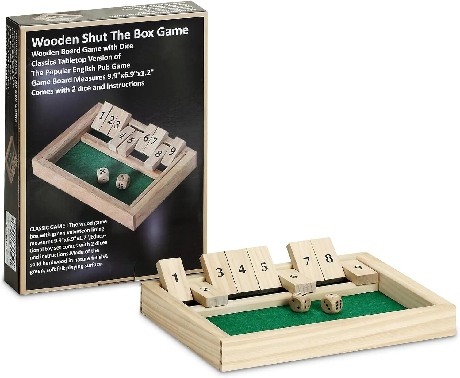 Wooden Shut The Box Game - Dice Game 2 Player,Board Game,Classics Tabletop Version,Popular Pub Game,Math,Travel for Kids and Adults for Classroom, Home, Party