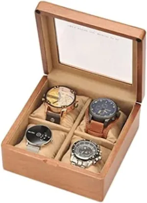 Wooden Watch Box with Transparent Glass Top Cover, 4-Digit Storage Watch Box,Jewelry Storage Box