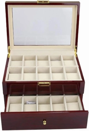 Wooden Case Finish Watch Storage Box Display Cabinet with Glass Transparent Top Can Accommodate
