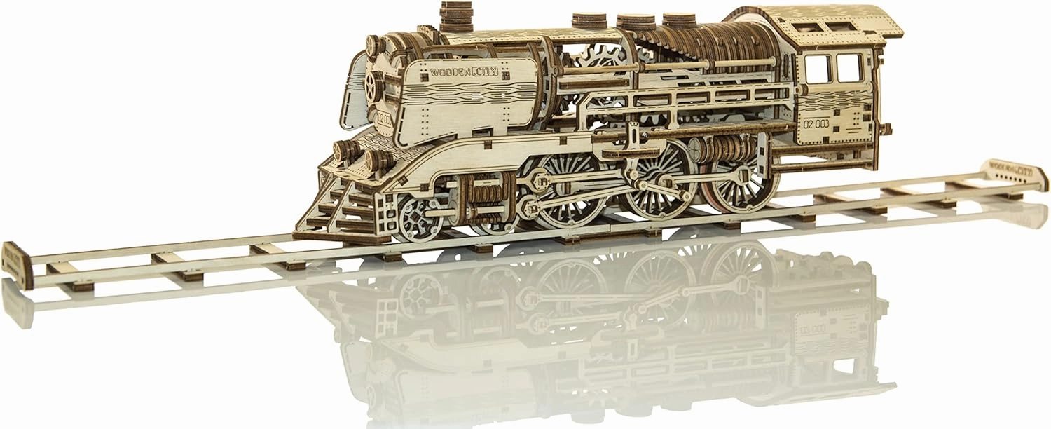WOODEN.CITY Train 3D Wooden Puzzles for Adults – Model Kits - Made in EU - 13,78 x 4,33 x 4,8 in