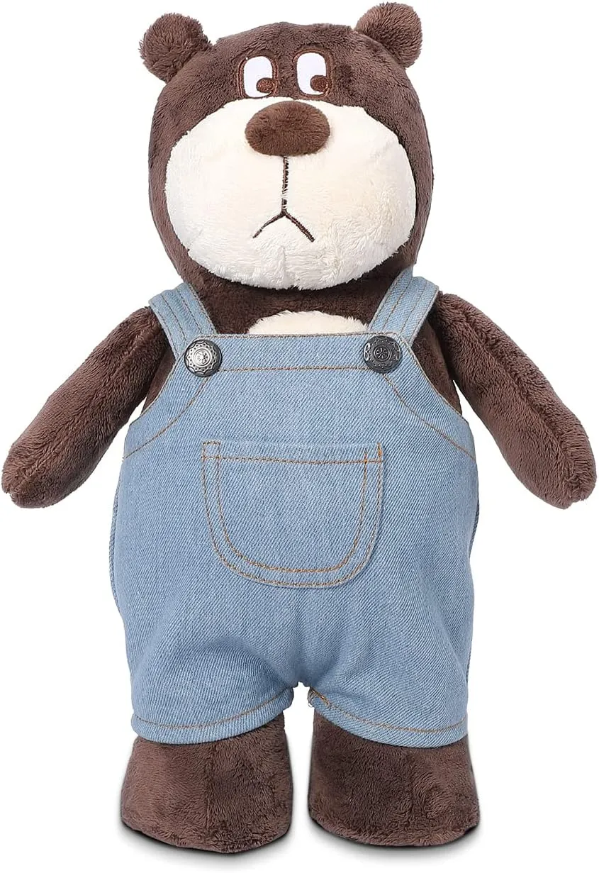 Wpond Hansbear 13.5” Plush Cute Stuffed Animal Toys, Soft Stuffed Bear, Removable Denim Overalls, Birthday for Boys Girls (Brown)