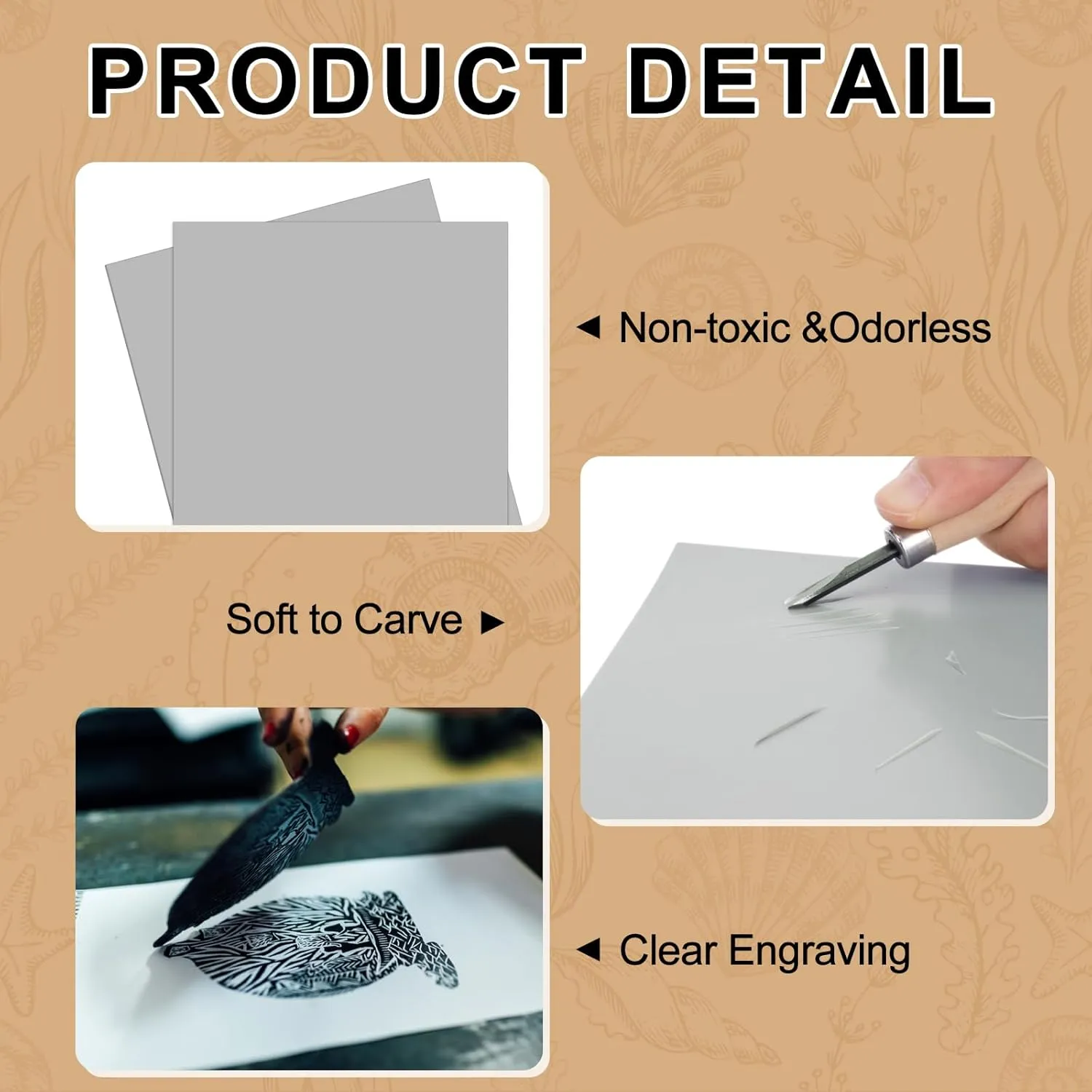 Yeaqee 2 Pcs Linoleum Block 12 x 12 Inch Rubber Linocut Block Linoleum Blocks for Printmaking Linoleum Carving Tools Lino Block for Engraving Art Project