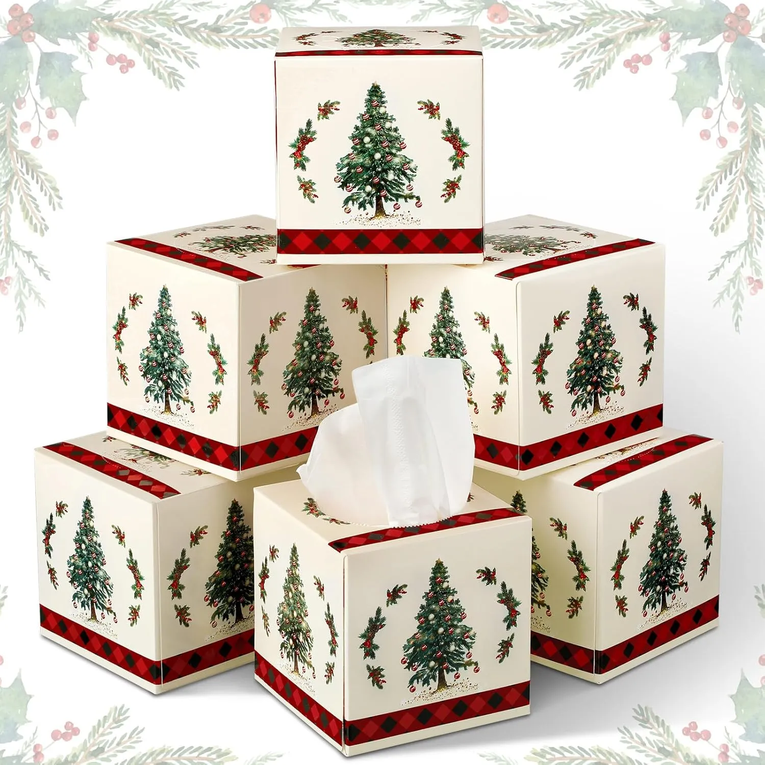 Yeaqee 6 Pack Facial Tissue Cube Box Paper Facial Tissues Disposable 80 Per Box for Wedding Summer Home Office(Tree)