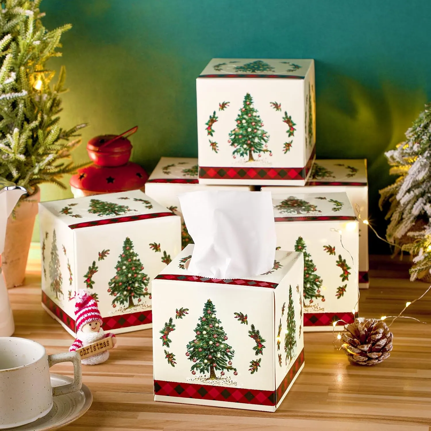 Yeaqee 6 Pack Facial Tissue Cube Box Paper Facial Tissues Disposable 80 Per Box for Wedding Summer Home Office(Tree)