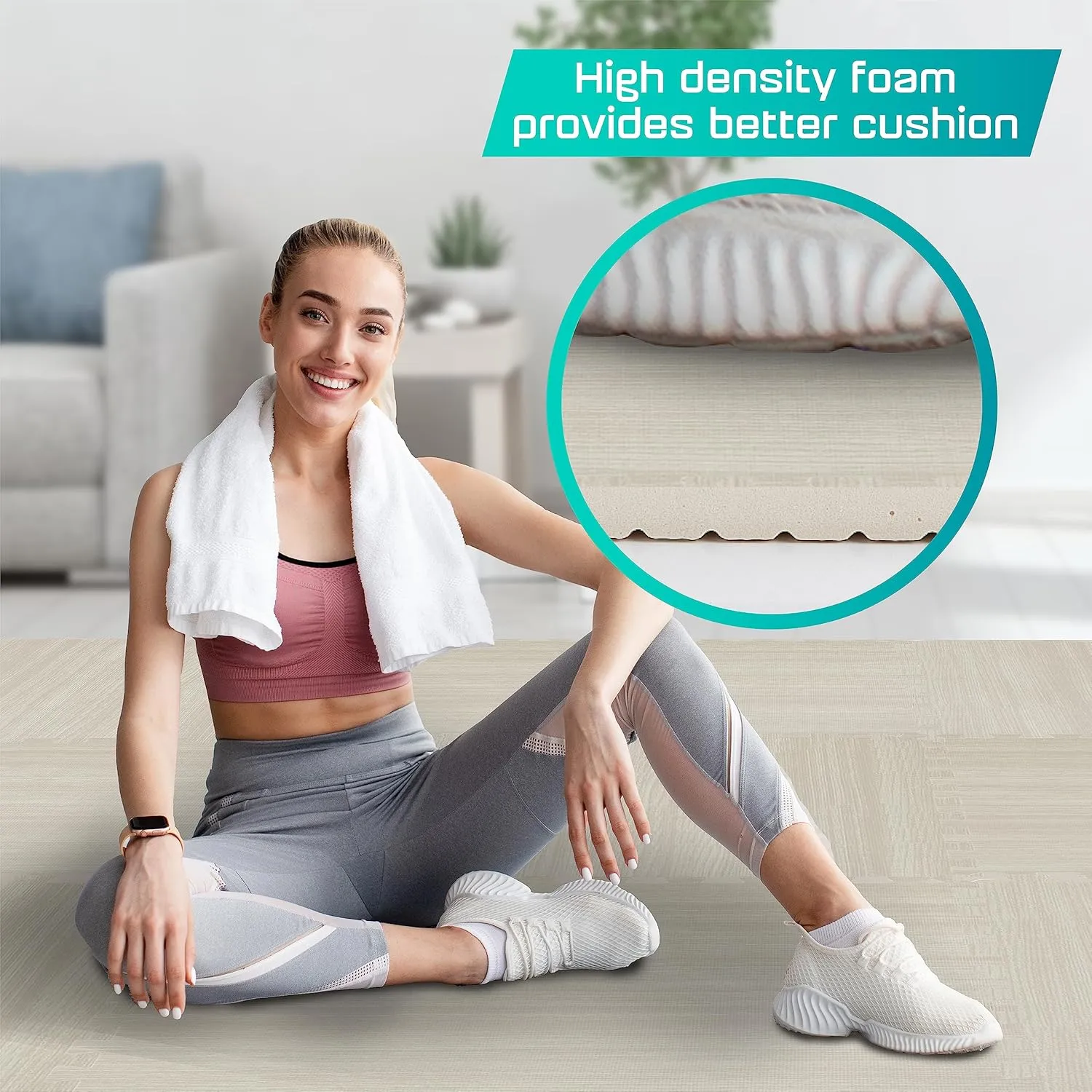 Yes4All 12,24,36 SQ.FT Wood Grain Puzzle Exercise Mat Protective Flooring, EVA Interlocking Foam Floor Tiles with Border for Home