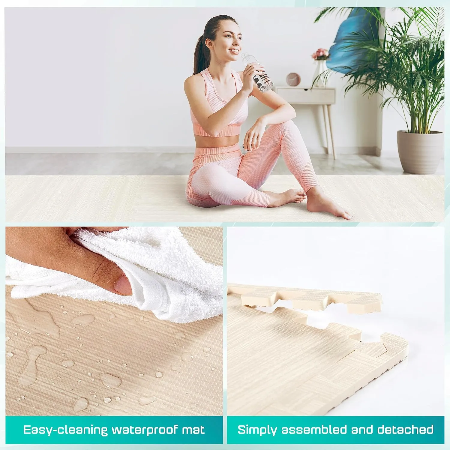 Yes4All 12,24,36 SQ.FT Wood Grain Puzzle Exercise Mat Protective Flooring, EVA Interlocking Foam Floor Tiles with Border for Home