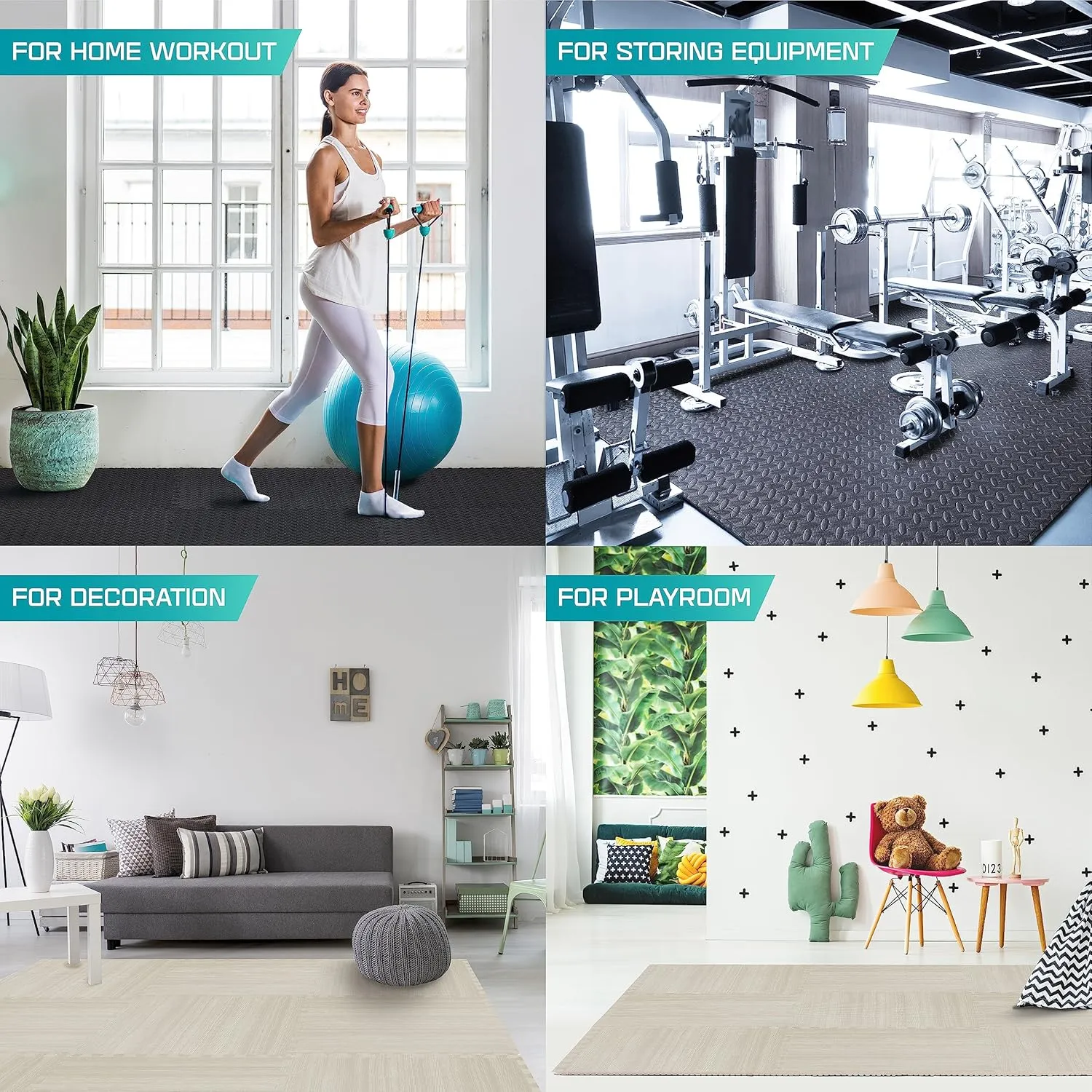 Yes4All 12,24,36 SQ.FT Wood Grain Puzzle Exercise Mat Protective Flooring, EVA Interlocking Foam Floor Tiles with Border for Home