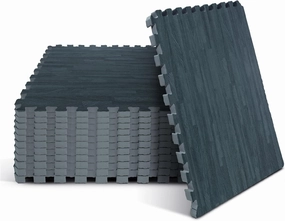 Yes4All 48SQ.FT Wood Grain Puzzle Exercise Mat Protective Flooring, EVA Interlocking Foam Floor Tiles with Border for Home