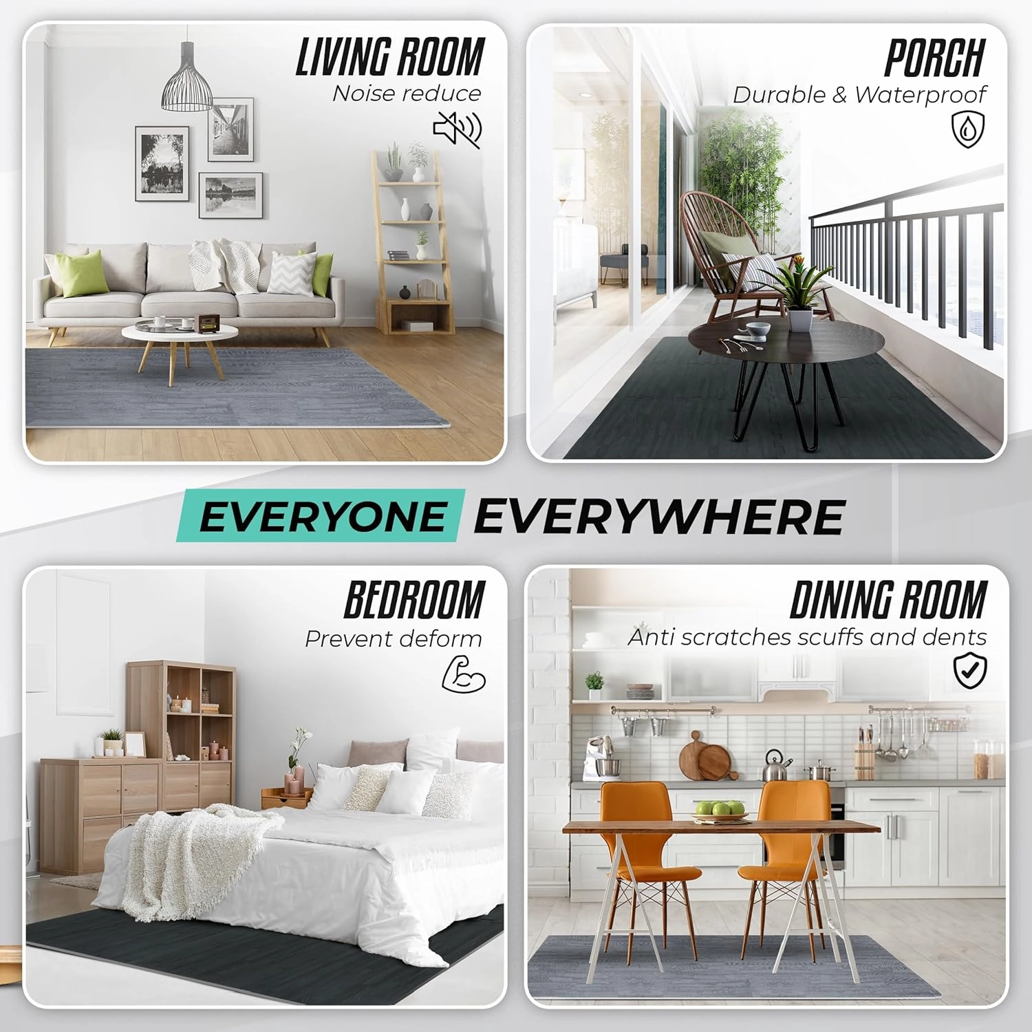 Yes4All 48SQ.FT Wood Grain Puzzle Exercise Mat Protective Flooring, EVA Interlocking Foam Floor Tiles with Border for Home