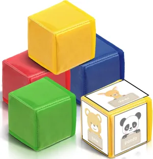 Yilloog 4 Pcs Large Foam Dice with Pockets DIY Education Playing Game Soft Dice Kids Infant Early Education Cube Learning Teaching Stacking Blocks Toys Photo Child(4.72 Inch,Classic Color)