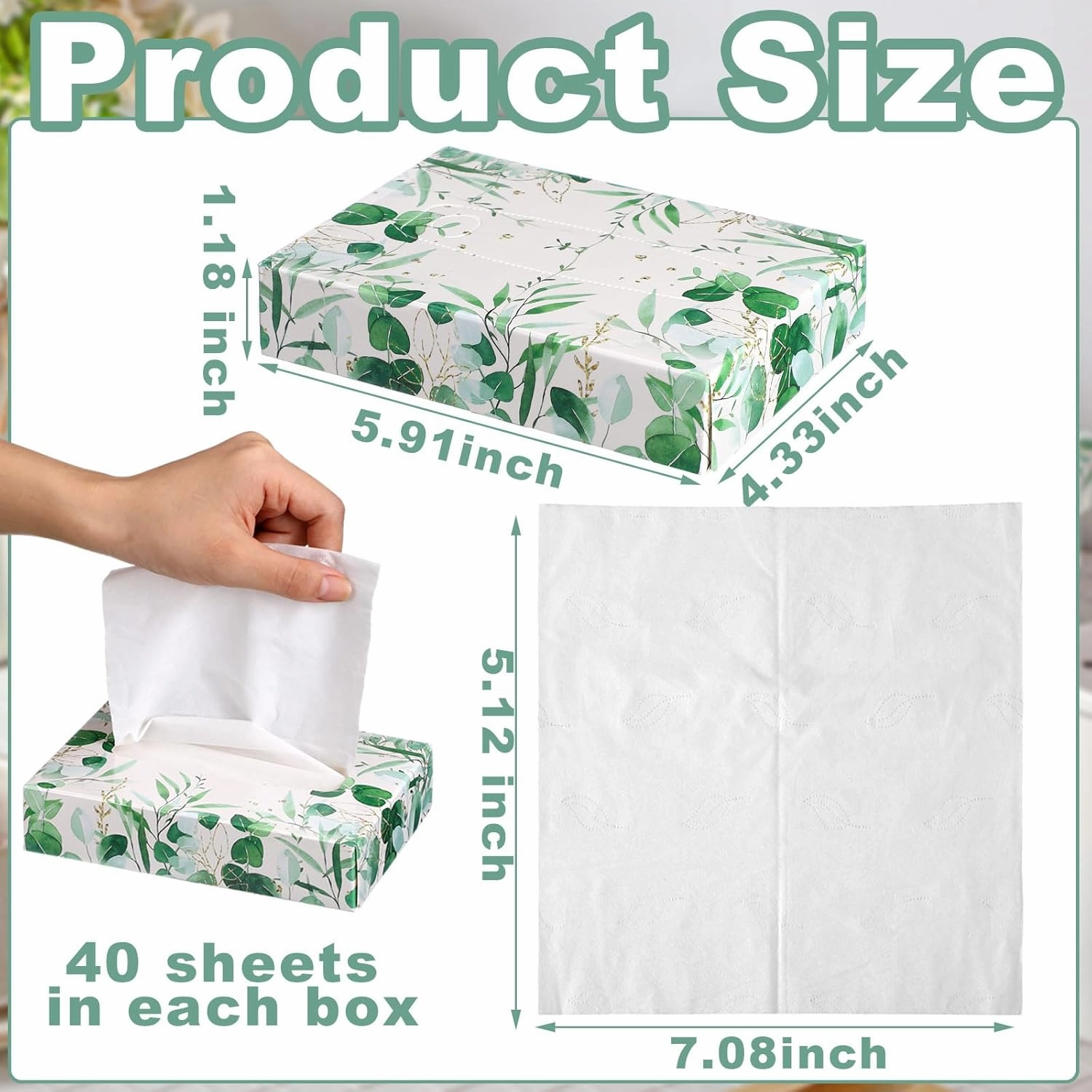 Yinder 24 Packs 960 Sheets Tissue Cube Car Facial Boxes Disposable Facial Travel Tissues Holder Soft Watercolor Boxes 2 Ply 40 Sheets for Car Household Kitchen School Bathroom(Leaf)