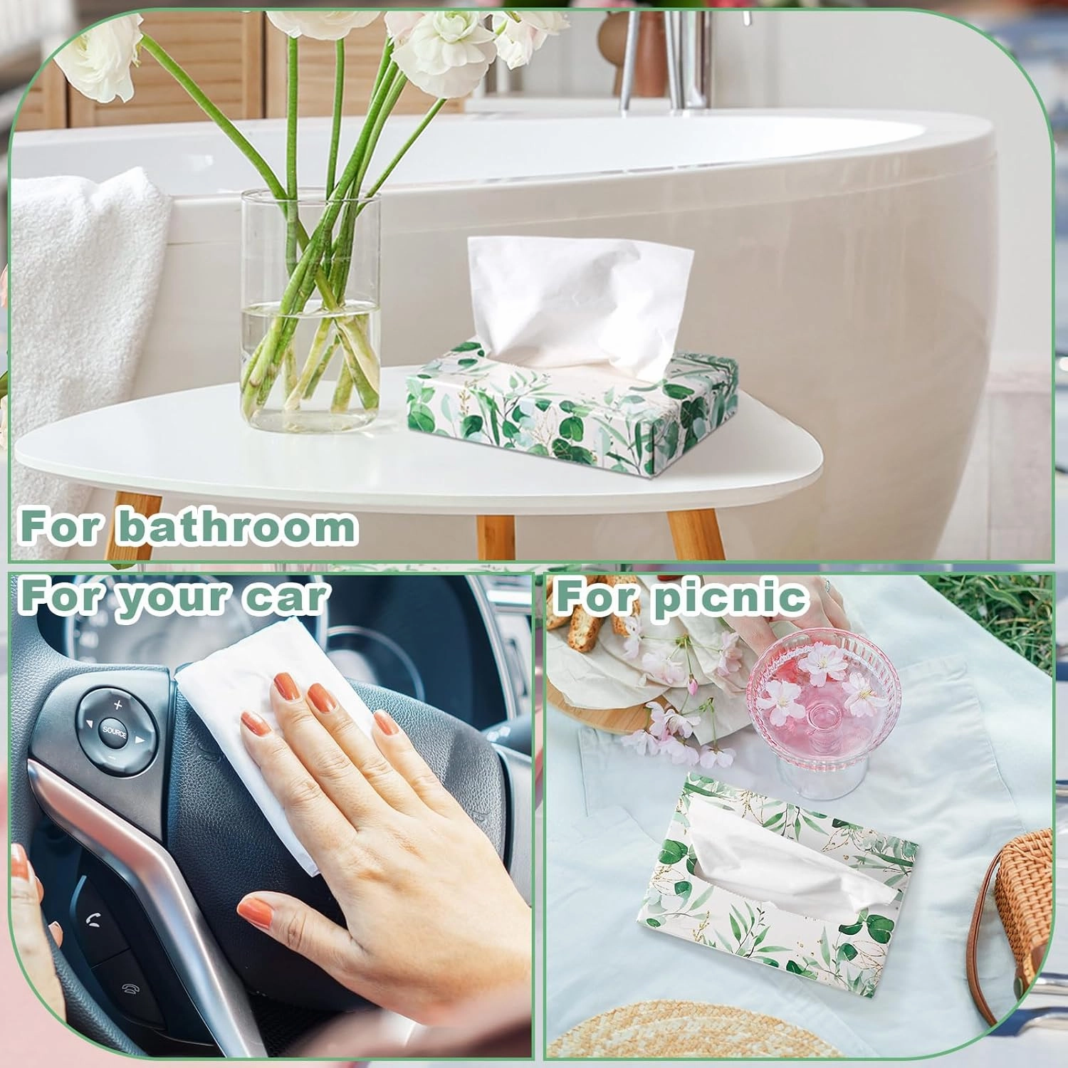 Yinder 24 Packs 960 Sheets Tissue Cube Car Facial Boxes Disposable Facial Travel Tissues Holder Soft Watercolor Boxes 2 Ply 40 Sheets for Car Household Kitchen School Bathroom(Leaf)