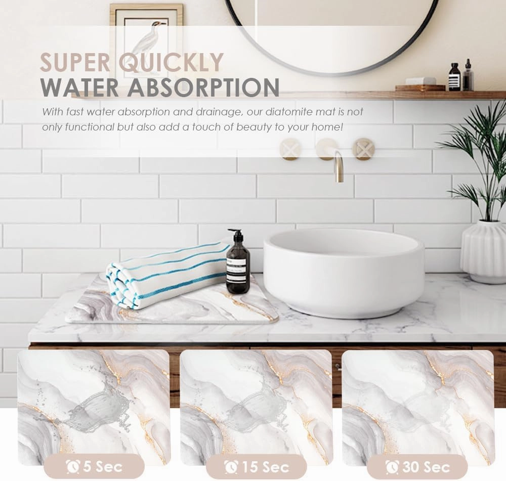 Yoebor Diatomite Stone Bath Mat for Bathroom -Diatomaceous Earth Bathmat Non Slip Quick Drying Mats for Kitchen Counter & Tub, Grey Marble 17.8" x 13.8"