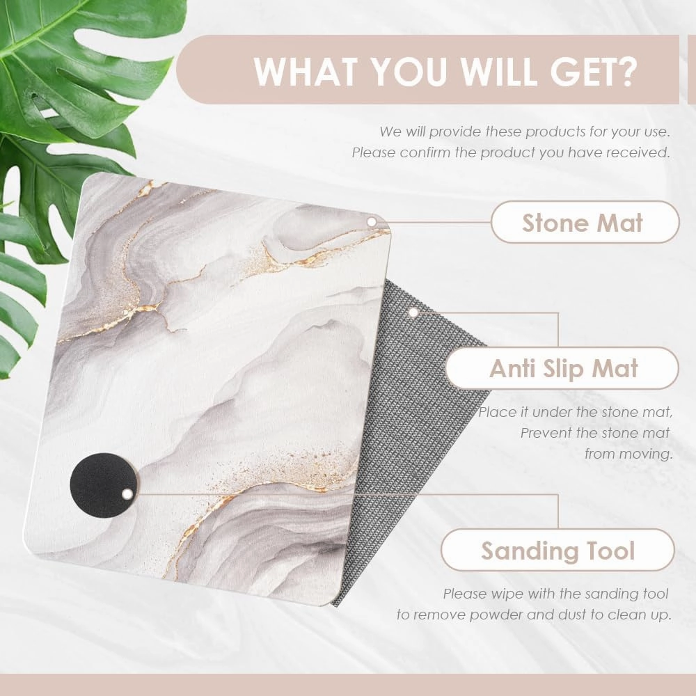 Yoebor Diatomite Stone Bath Mat for Bathroom -Diatomaceous Earth Bathmat Non Slip Quick Drying Mats for Kitchen Counter & Tub, Grey Marble 17.8" x 13.8"
