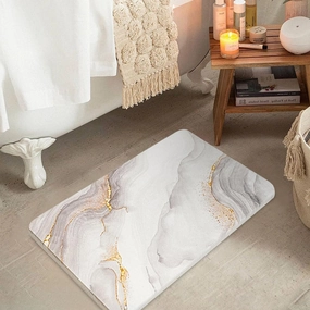 Yoebor Diatomite Stone Bath Mat for Bathroom -Diatomaceous Earth Bathmat Non Slip Quick Drying Mats for Kitchen Counter & Tub, Grey Marble 17.8" x 13.8"