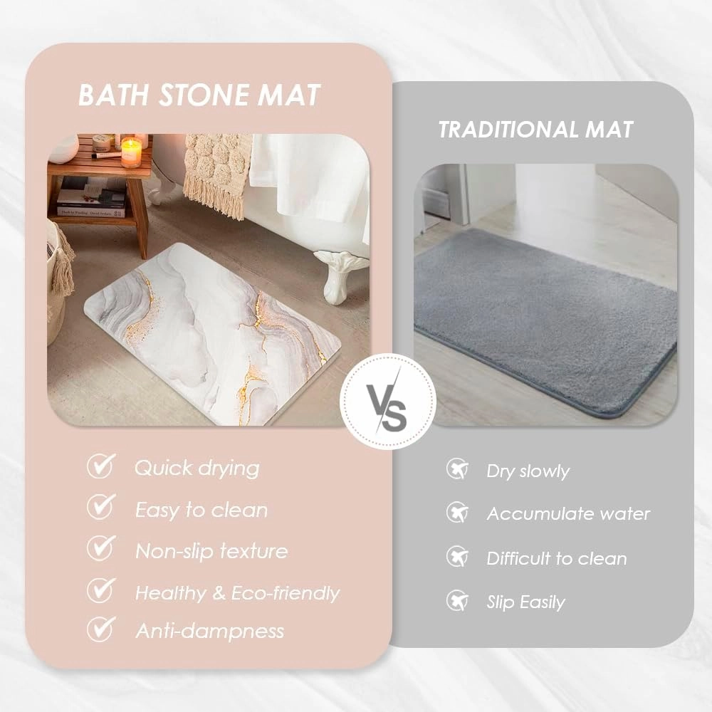 Yoebor Diatomite Stone Bath Mat for Bathroom -Diatomaceous Earth Bathmat Non Slip Quick Drying Mats for Kitchen Counter & Tub, Grey Marble 17.8" x 13.8"