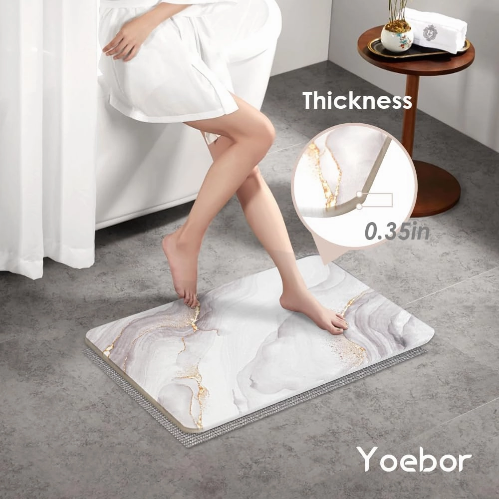 Yoebor Diatomite Stone Bath Mat for Bathroom -Diatomaceous Earth Bathmat Non Slip Quick Drying Mats for Kitchen Counter & Tub, Grey Marble 17.8" x 13.8"