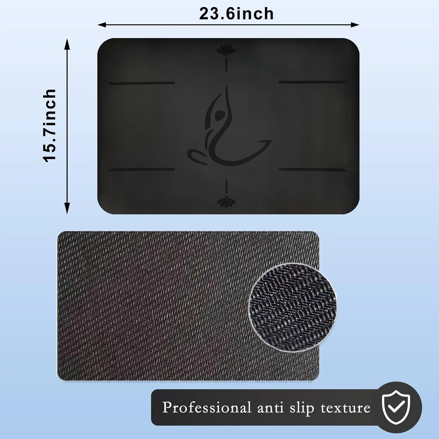 Yoga Mat Fitness & Exercise Mat PU Yoga Knee Pad Cushion Kneeling Pads Support for Knees, Non Slip Exercise Mat for Home Yoga, Pilates, Stretching, Floor & Fitness Workouts, Men and Women, Black, 23.62x15.74x0.17 Inch Black