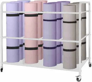 Yoga Mat Storage Rack Basket Workout Equipment Home Gym Storage Rack with Wheels Yoga Mat Holder Exercise & Fitness Organizer for Dumbbell Kettlebells Resistance Bands Yoga Blocks Foam Roller