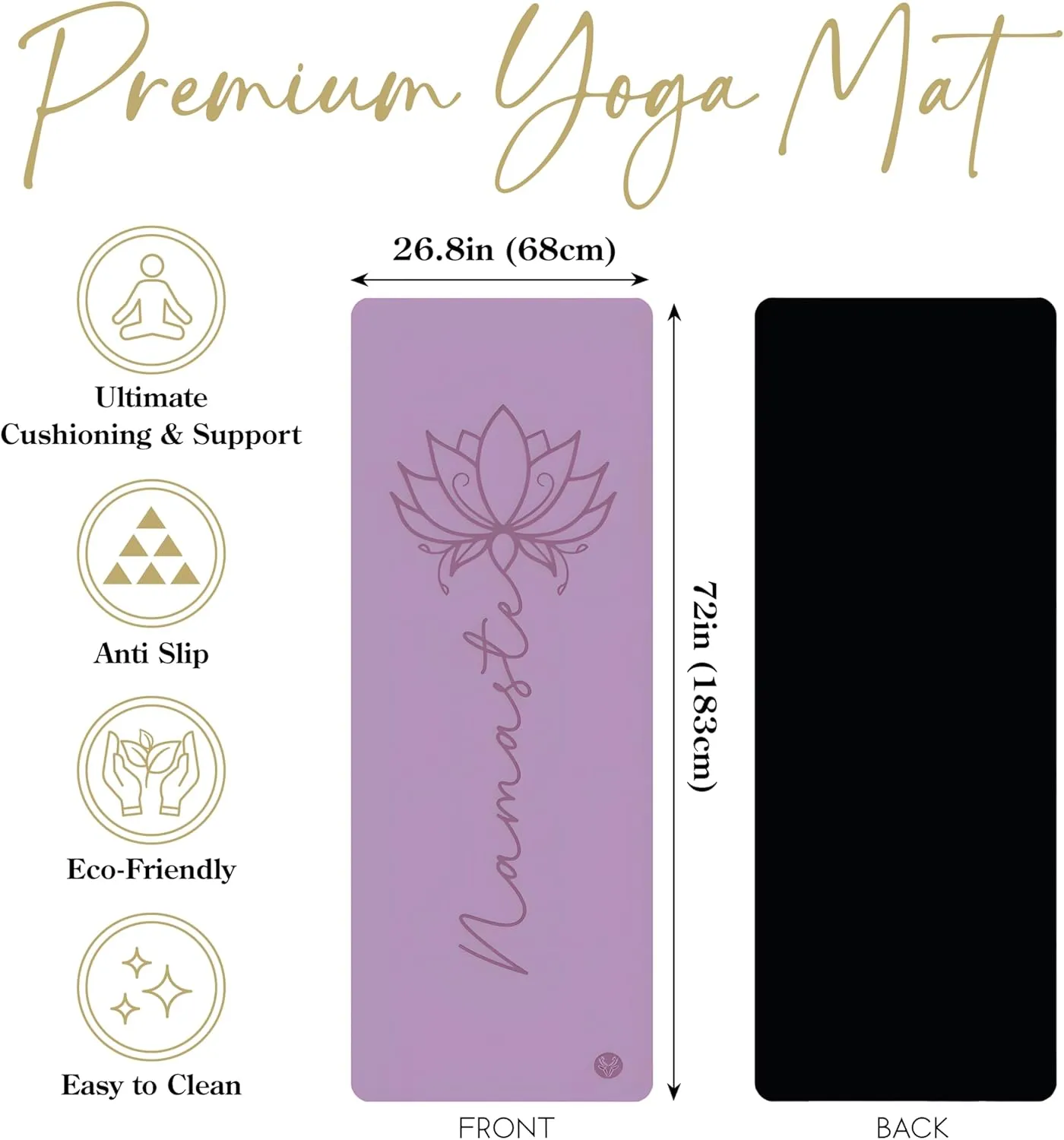 Yoga Mat Thick 4.5mm, Natural Rubber and PU Non Slip Yoga Mats with Strap Women, Exercise Mat for Yoga, Professional Pilates, Home Workout, Gym Mat Fitness, Namaste Yoga Mat