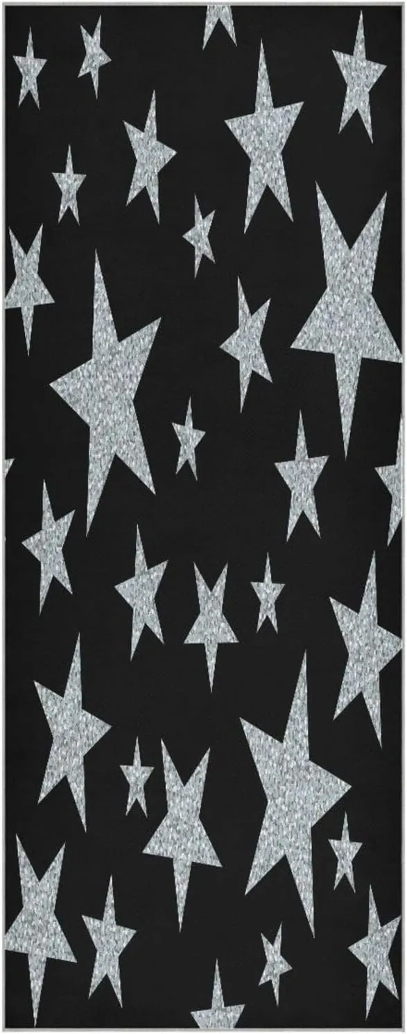 Yoga Towel Black Stars Background Hot Yoga Mat Towel with Grip Dots Sweat Absorbent Non-Slip for Hot Yoga, 24" x72",Soft Yoga Blankets with Travel Bag,Pilates and Workout