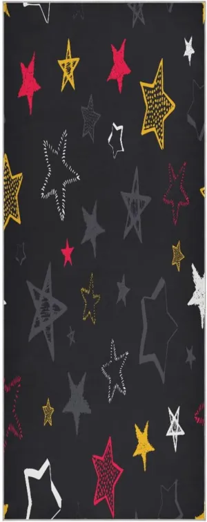 Yoga Towel Doodle Stars Pattern Hot Yoga Mat Towel with Grip Dots Sweat Absorbent Non-Slip for Hot Yoga, 24" x72",Soft Yoga Blankets with Travel Bag,Pilates and Workout