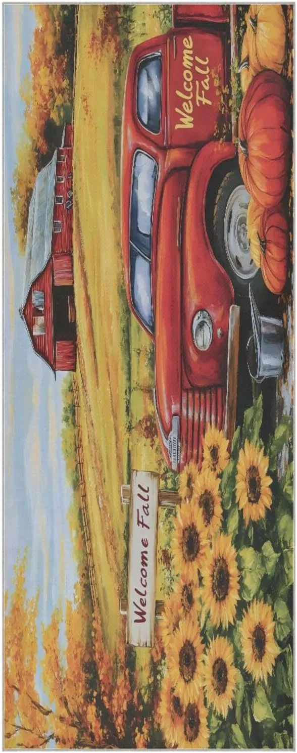 Yoga Towel Red Truck and Sunflowers Hot Yoga Mat Towel with Grip Dots Sweat Absorbent Non-Slip for Hot Yoga, 24" x72",Soft Yoga Blankets with Travel Bag,Pilates and Workout